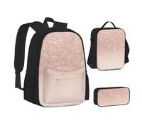 SUHNGE Mid Century - Set 3 in 1 con stampa moderna e stampata, per adolescenti, per libri e pranzo, Carta da parati oro rosa, Taglia unica