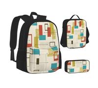 SUHNGE Mid Century - Set 3 in 1 con stampa moderna e stampata, per adolescenti, per libri e pranzo, Metà secolo Moderno, Taglia unica