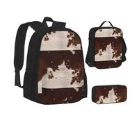SUHNGE Mid Century - Set 3 in 1 con stampa moderna e stampata, per adolescenti, per libri e pranzo, Pelle bovina rossa marrone, Taglia unica