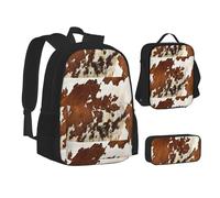 SUHNGE Mid Century - Set 3 in 1 con stampa moderna e stampata, per adolescenti, per libri e pranzo, Pelle bovina rossa e bianca, Taglia unica