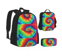 SUHNGE Mid Century - Set 3 in 1 con stampa moderna e stampata, per adolescenti, per libri e pranzo, Tie Dye Rainbow, Taglia unica
