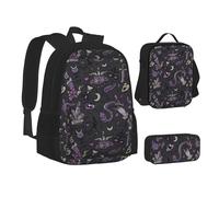 SUHNGE Mid Century - Set 3 in 1 con stampa moderna e stampata, per adolescenti, per libri e pranzo, Viola Nero Goth Spooky, Taglia unica, moderno
