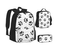 SUHNGE Molti ciottoli neri stampa adolescente Bookbag Lunch Bag Pencil Case 3 in 1 Scuola Zaini Set Bambini Zaino, Modello di zampa di cane, Taglia unica