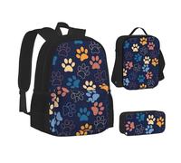 SUHNGE Molti ciottoli neri stampa adolescente Bookbag Lunch Bag Pencil Case 3 in 1 Scuola Zaini Set Bambini Zaino, Graziosa zampa di cane, Taglia unica