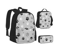SUHNGE Molti ciottoli neri stampa adolescente Bookbag Lunch Bag Pencil Case 3 in 1 Scuola Zaini Set Bambini Zaino, Stampe di zampe di animali., Taglia unica