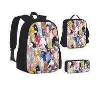 SUHNGE Molti ciottoli neri stampa adolescente Bookbag Lunch Bag Pencil Case 3 in 1 Scuola Zaini Set Bambini Zaino, Cavalli colorati dei cartoni animati, Taglia unica
