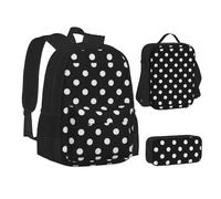 SUHNGE Molti ciottoli neri stampa adolescente Bookbag Lunch Bag Pencil Case 3 in 1 Scuola Zaini Set Bambini Zaino, Black & White Big Dot, Taglia unica