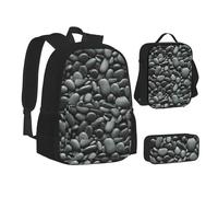 SUHNGE Molti ciottoli neri stampa adolescente Bookbag Lunch Bag Pencil Case 3 in 1 Scuola Zaini Set Bambini Zaino, Molti ciottoli neri, Taglia unica