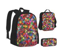 SUHNGE Origami Paper Cranes Stampa Teenage Bookbag Lunch Bag Astuccio 3 in 1 Zaini Scuola Set Bambini Zaino, Gru di carta origami, Taglia unica