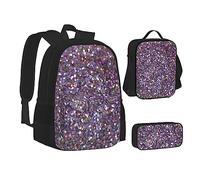 SUHNGE Origami Paper Cranes Stampa Teenage Bookbag Lunch Bag Astuccio 3 in 1 Zaini Scuola Set Bambini Zaino, Motivo con paillettes, Taglia unica