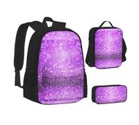 SUHNGE Origami Paper Cranes Stampa Teenage Bookbag Lunch Bag Astuccio 3 in 1 Zaini Scuola Set Bambini Zaino, Glitter viola scintillante., Taglia unica