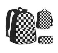 SUHNGE Origami Paper Cranes Stampa Teenage Bookbag Lunch Bag Astuccio 3 in 1 Zaini Scuola Set Bambini Zaino, Plaid bianco e nero., Taglia unica