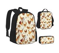 SUHNGE Patriotic 4th of July American Flag Print Teenage Bookbag Lunch Bag Pencil Case 3 in 1 Scuola Zaini Set Bambini Zaino, Una fuga di polli, Taglia unica