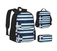 SUHNGE Petoskey Stone Print Teenage Bookbag Lunch Bag Astuccio 3 in 1 Zaini Scuola Set Bambini Zaino, Bandiera greca, Taglia unica