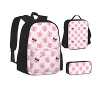 SUHNGE Pink Flamingos Print Teenage Bookbag Lunch Bag Pencil Case 3 in 1 Scuola Zaini Set Bambini Zaino, Divertente muso di maialino rosa., Taglia unica