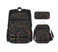 SUHNGE Pittura Giapponese Stampa Fungo 3 in 1 Bookbags Set Zaino Spalla Regolabile Borsa Pranzo Borsa Matita Astuccio Scatola, Formula matematica., Taglia unica