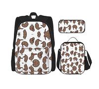SUHNGE Pittura Giapponese Stampa Fungo 3 in 1 Bookbags Set Zaino Spalla Regolabile Borsa Pranzo Borsa Matita Astuccio Scatola, Kiwi Uccelli Carino, Taglia unica