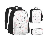 SUHNGE Programmatore Programmazione Codice Stampa Teenage Bookbag Lunch Bag Astuccio 3 in 1 Zaini Scuola Set Bambini Zaino, Rosa Grigio Bianco Moderno Modello A Pois, Taglia unica