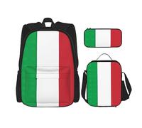 SUHNGE Set 3 in 1 con stampa a righe di cavallo, zaino a tracolla regolabile, borsa per il pranzo, astuccio per matite, Bandiera Italia, Taglia unica