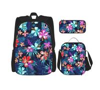 SUHNGE Set 3 in 1 con stampa di animali della fattoria, zaino a tracolla regolabile, borsa per il pranzo, astuccio per matite, Blu floreale., Taglia unica