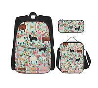 SUHNGE Set 3 in 1 con stampa di animali della fattoria, zaino a tracolla regolabile, borsa per il pranzo, astuccio per matite, Animale della fattoria., Taglia unica