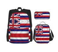 SUHNGE Set 3 in 1 con stampa di animali della fattoria, zaino a tracolla regolabile, borsa per il pranzo, astuccio per matite, Bandiera delle Hawaii Americana, Taglia unica