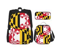 SUHNGE Set 3 in 1 con stampa di animali della fattoria, zaino a tracolla regolabile, borsa per il pranzo, astuccio per matite, Bandiera del Maryland, Taglia unica