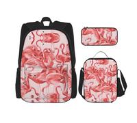 SUHNGE Set 3 in 1 con stampa di animali della fattoria, zaino a tracolla regolabile, borsa per il pranzo, astuccio per matite, fenicottero, Taglia unica