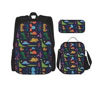 SUHNGE Set 3 in 1 con stampa di scoiattolo, zaino a tracolla regolabile, astuccio portapranzo, astuccio per matite, Foglia di palma di dinosauro, Taglia unica