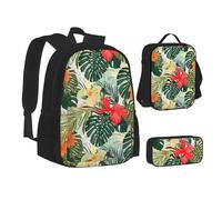 SUHNGE Set 3 in 1 con stampa in marmo bianco e oro rosa, per adolescenti, borsa per il pranzo, zaino per la scuola, Estate Hawaiian, Taglia unica