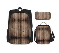 SUHNGE Set 3 in 1 con stampa in marmo bianco e oro rosa, zaino a tracolla regolabile, astuccio portapranzo, Grana del legno., Taglia unica