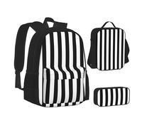 SUHNGE Set 3 in 1 con zaino e astuccio per la scuola con stampa della bandiera tedesca, set coordinato, Strisce bianche e nere, Taglia unica