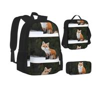 SUHNGE Set 3 in 1 con zaino e astuccio per la scuola con stampa della bandiera tedesca, set coordinato, Volpe divertente., Taglia unica