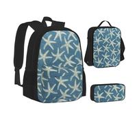 SUHNGE Set 3 in 1 con zaino e astuccio per la scuola con stampa di aeroplano, borsa per la scuola e astuccio abbinato, Lana costiera delle stelle marine, Taglia unica