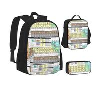 SUHNGE Set 3 in 1 con zaino e astuccio per la scuola con stampa di marciapiede di muschio e astuccio abbinato, Tabella periodica degli elementi, Taglia unica
