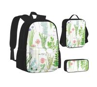 SUHNGE Set 3 in 1 con zaino e astuccio per la scuola con stampa di porcellini d'India e Cupcakes, Giardino delle erbe di primavera, Taglia unica