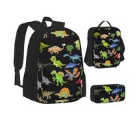SUHNGE Set 3 in 1 con zaino e astuccio per la scuola con stampa di porcellini d'India e Cupcakes, Immagini di dinosauro cartone, Taglia unica