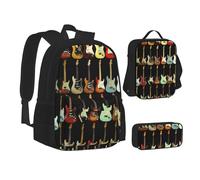 SUHNGE Set 3 in 1 con zaino e astuccio per la scuola con stampa leopardata, Modello di chitarra artistica, Taglia unica