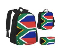 SUHNGE Set 3 in 1 con zaino e astuccio per la scuola con stampa paesaggio invernale, set coordinato, Bandiera del Sud Africa, Taglia unica