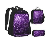 SUHNGE Set 3 in 1 con zaino e astuccio per la scuola con stampa paesaggio invernale, set coordinato, Bellissimo glitter viola, Taglia unica