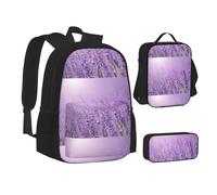 SUHNGE Set 3 in 1 con zaino e astuccio per la scuola con stampa paesaggio invernale, set coordinato, Romantico viola lavanda, Taglia unica