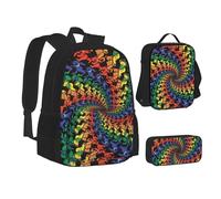 SUHNGE Set 3 in 1 con zaino e astuccio per la scuola, motivo orso danzante, con stampa tie dye, Tintura per cravatta con orso, Taglia unica