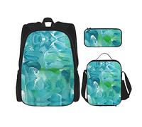 SUHNGE Set 3 in 1 di borse per libri con stampa di stelle marine e barca, spiaggia, zaino a tracolla regolabile, borsa per il pranzo, astuccio per matite, Texture di pittura a olio blu, Taglia unica