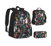 SUHNGE Set 3 in 1 zaino per la scuola con stampa glitterata nera per adolescenti, borsa per il pranzo e il pranzo, Schiaccianoci Balletto di Natale Danza, Taglia unica
