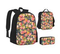 SUHNGE Set con zaino e portapranzo colorato con stampa pesca, 3 in 1, borsa per la scuola e astuccio abbinato, Pesca Colorata, Taglia unica