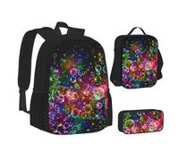 SUHNGE Set con zaino e portapranzo con stampa di biciclette, 3 in 1, borsa per la scuola e astuccio abbinato, Stelle Arcobaleno Colorate, Taglia unica