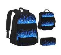 SUHNGE Set con zaino e portapranzo con stampa di fiamme blu, 3 in 1, borsa per la scuola e astuccio abbinabili, Fiamma blu., Taglia unica