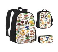 SUHNGE Set con zaino e portapranzo con stampa galassia, 3 in 1, borsa per la scuola e astuccio abbinabili, Pittura giapponese fungo, Taglia unica