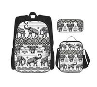SUHNGE Set di 3 zainetti con stampa primaverile in bambù e astuccio per la scuola, per ragazze, scuola media, Modello di elefante bohemien, Taglia unica