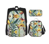 SUHNGE Set di 3 zaini per la scuola con stampa di ananas e astuccio per il pranzo, per ragazze, scuola media, Paesaggio tropicale, Taglia unica